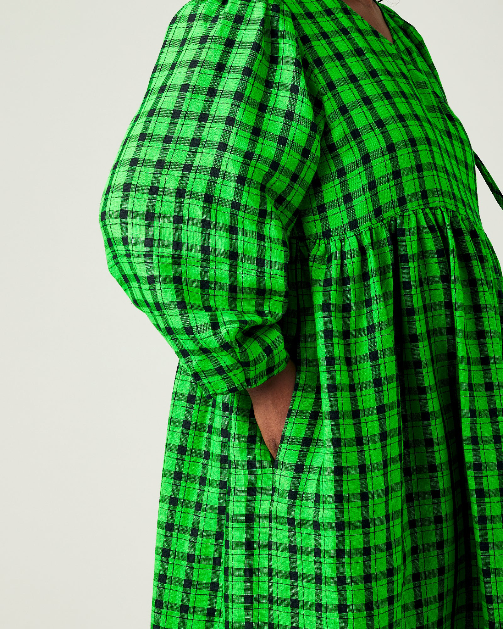 BLACK & GREEN CHECK LINEN DRESS