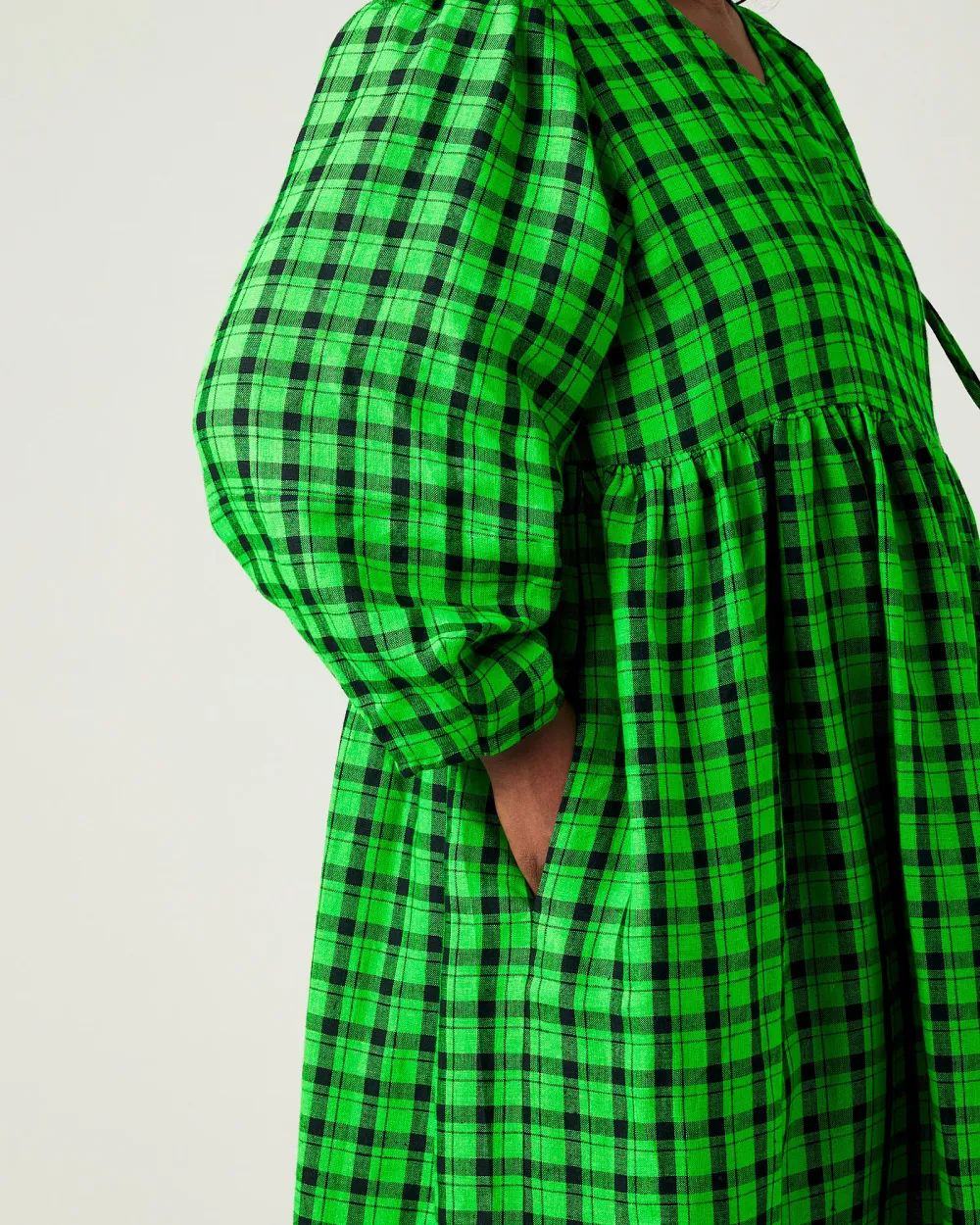 BLACK & GREEN CHECK LINEN DRESS