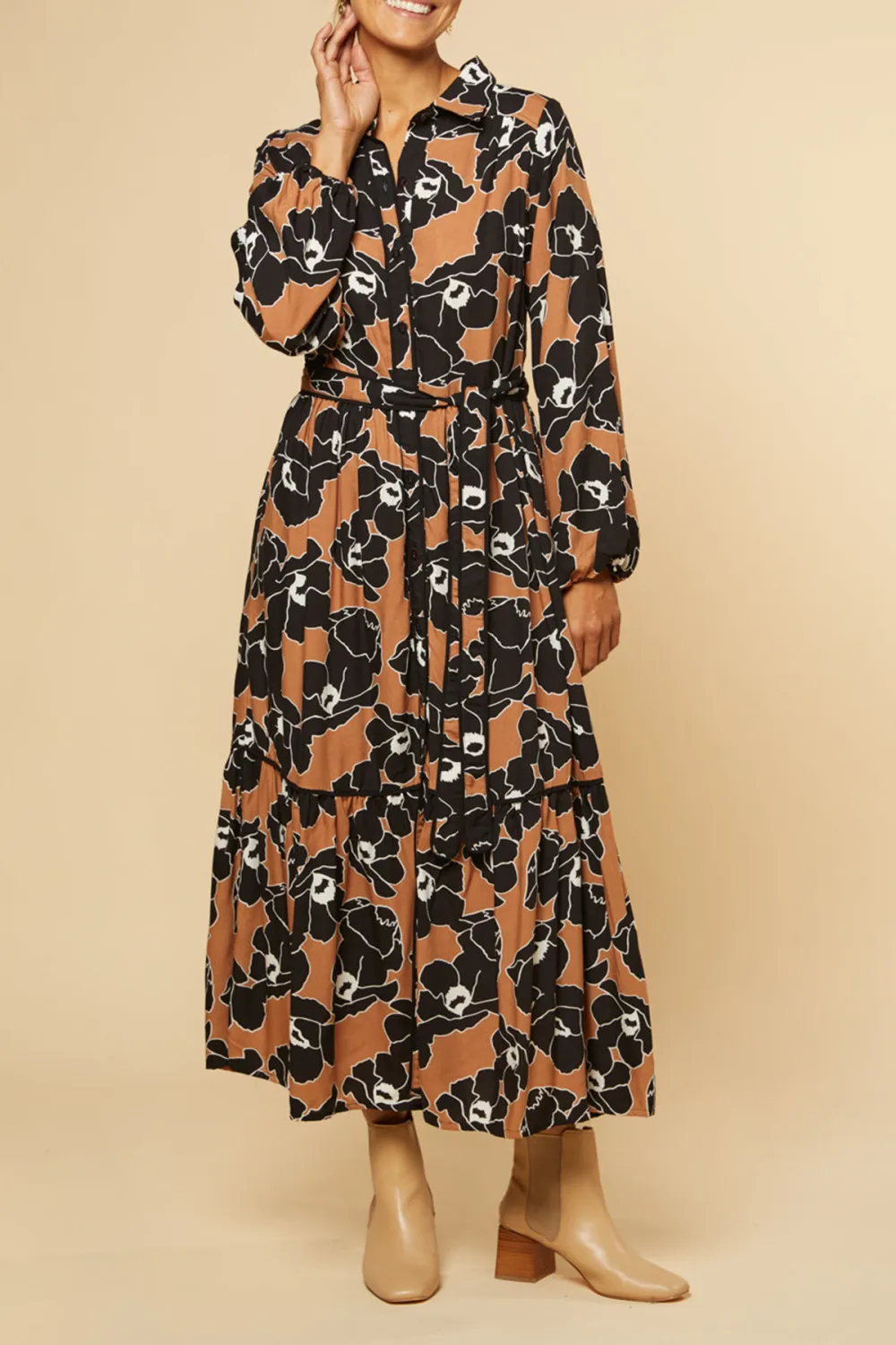 Ginette Billow Sleeve Maxi Dress in Autumn Lily