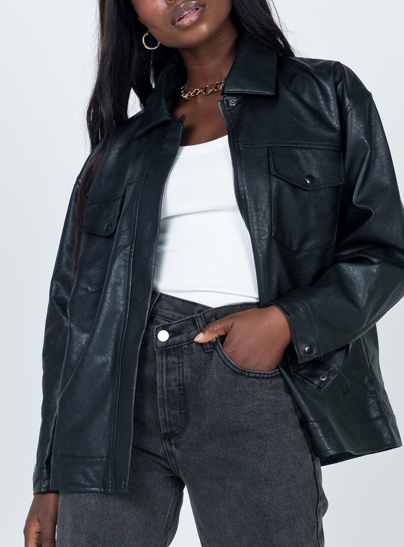 Callie Faux Leather Jacket Black