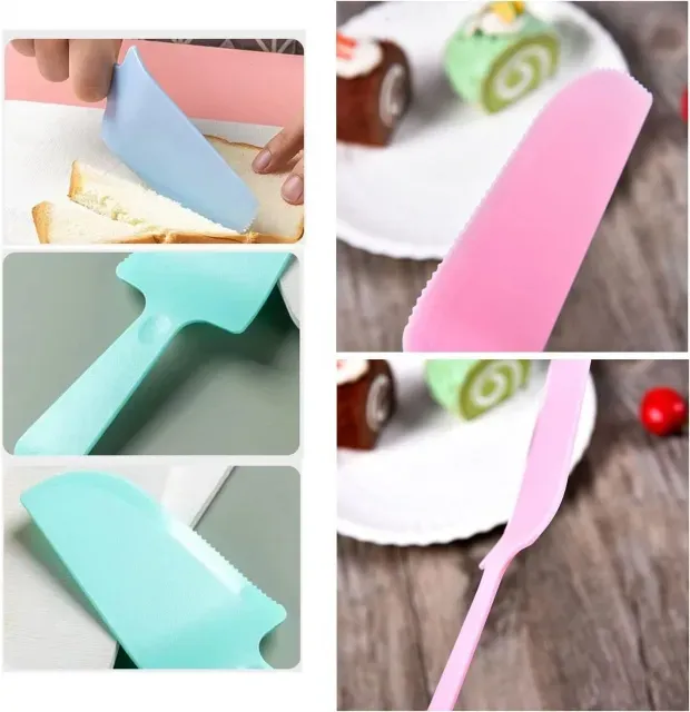 TorSor 20 Pack Disposable Cake Cutter Slicer Plastic Serrated Cutting Knife Server Spatula Knives Serving Utensils for Pie Pizza Pastry Dessert Bakery