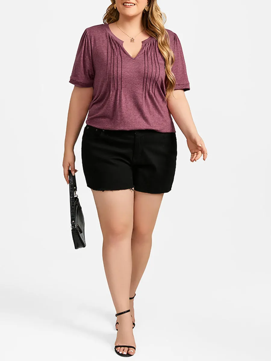 Plus Ruched V-Neck Ruffle Sleeve Tee