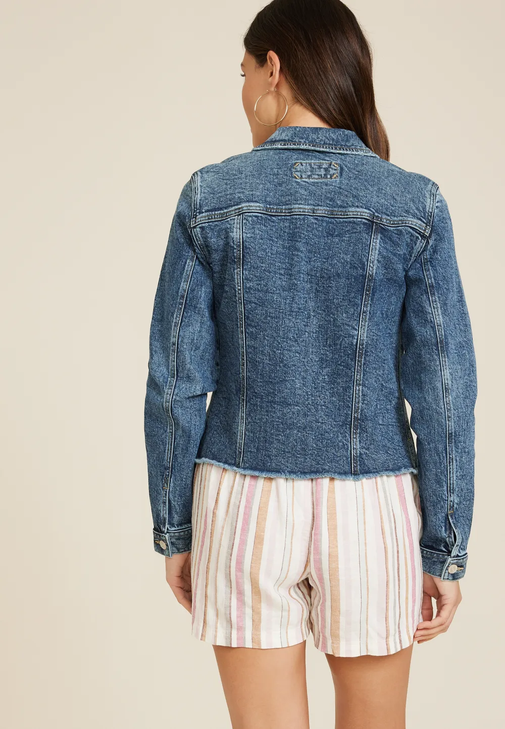 Dark Frayed Hem Denim Jacket