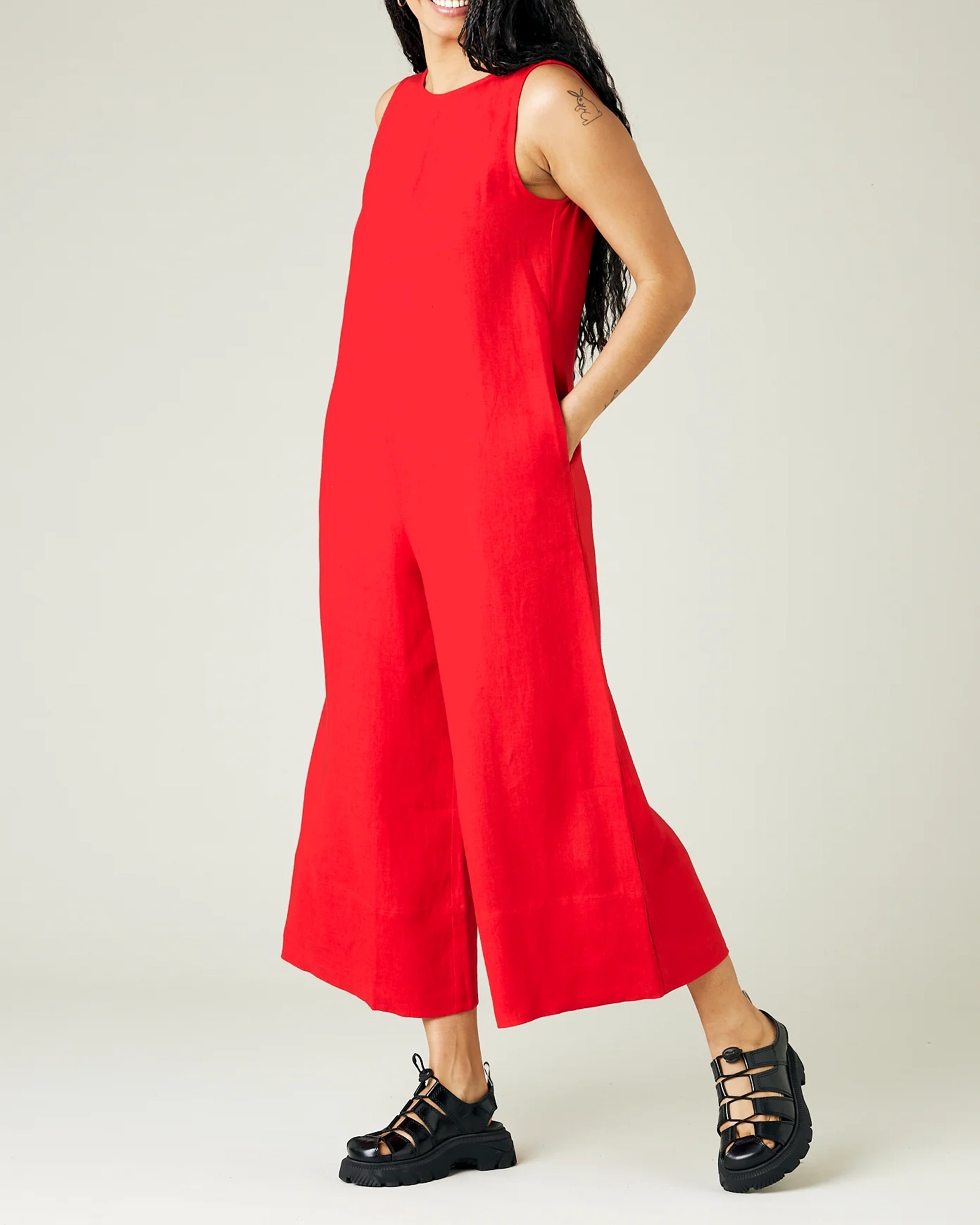 RED LINEN JUMPSUIT