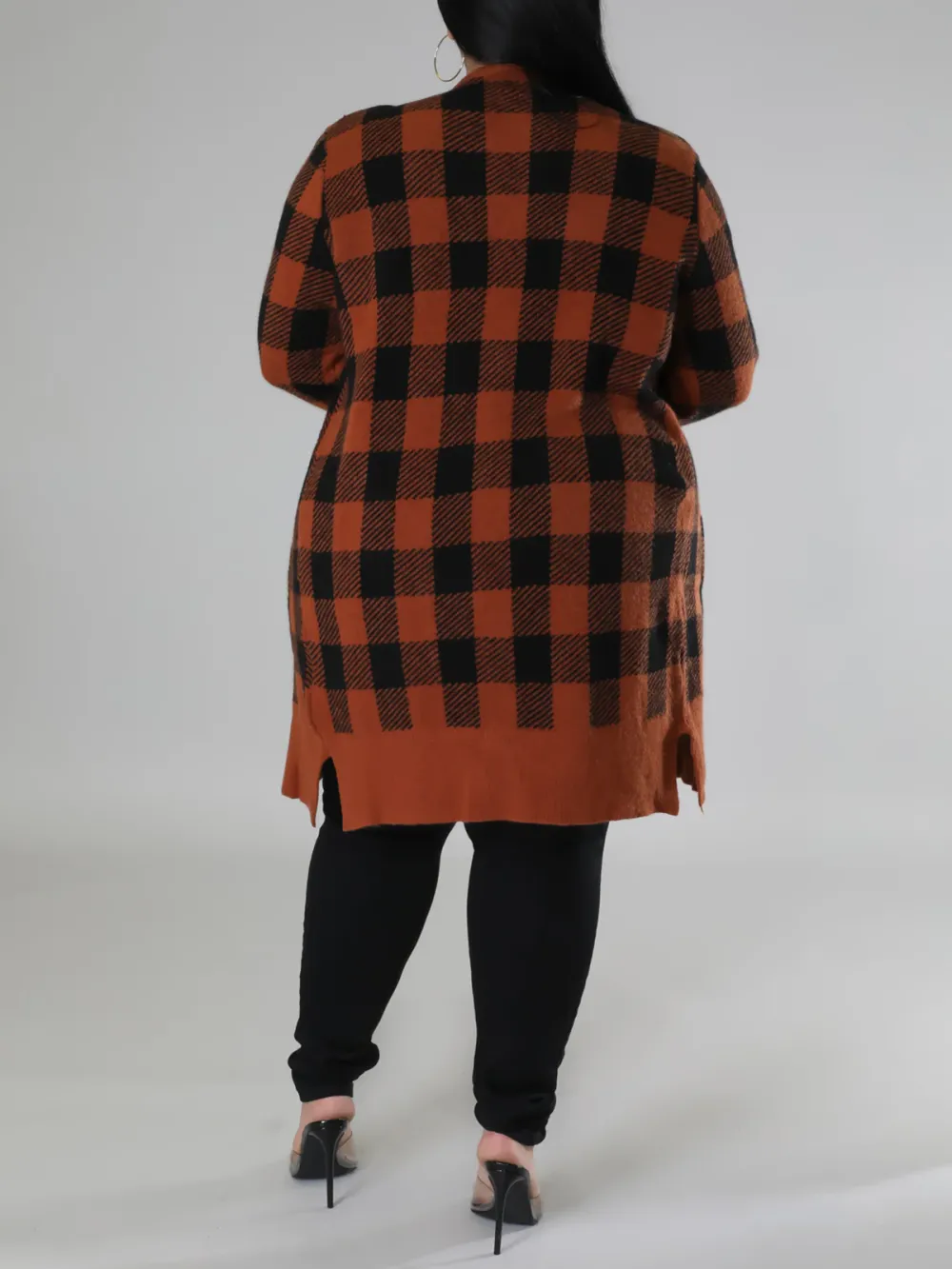 Plaid Knit Coat For Plus-Size Fashion Women