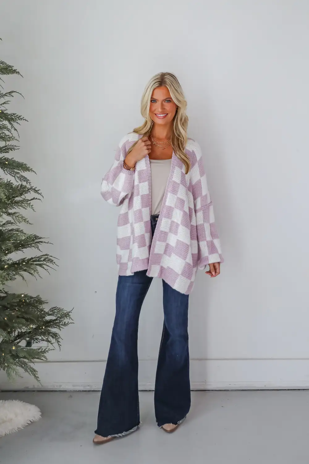 Marvelously Cozy Checkered Sweater Cardigan