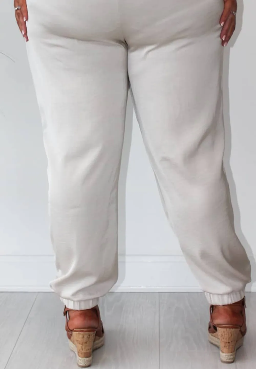 Cream Satin Jogger Style Trouser