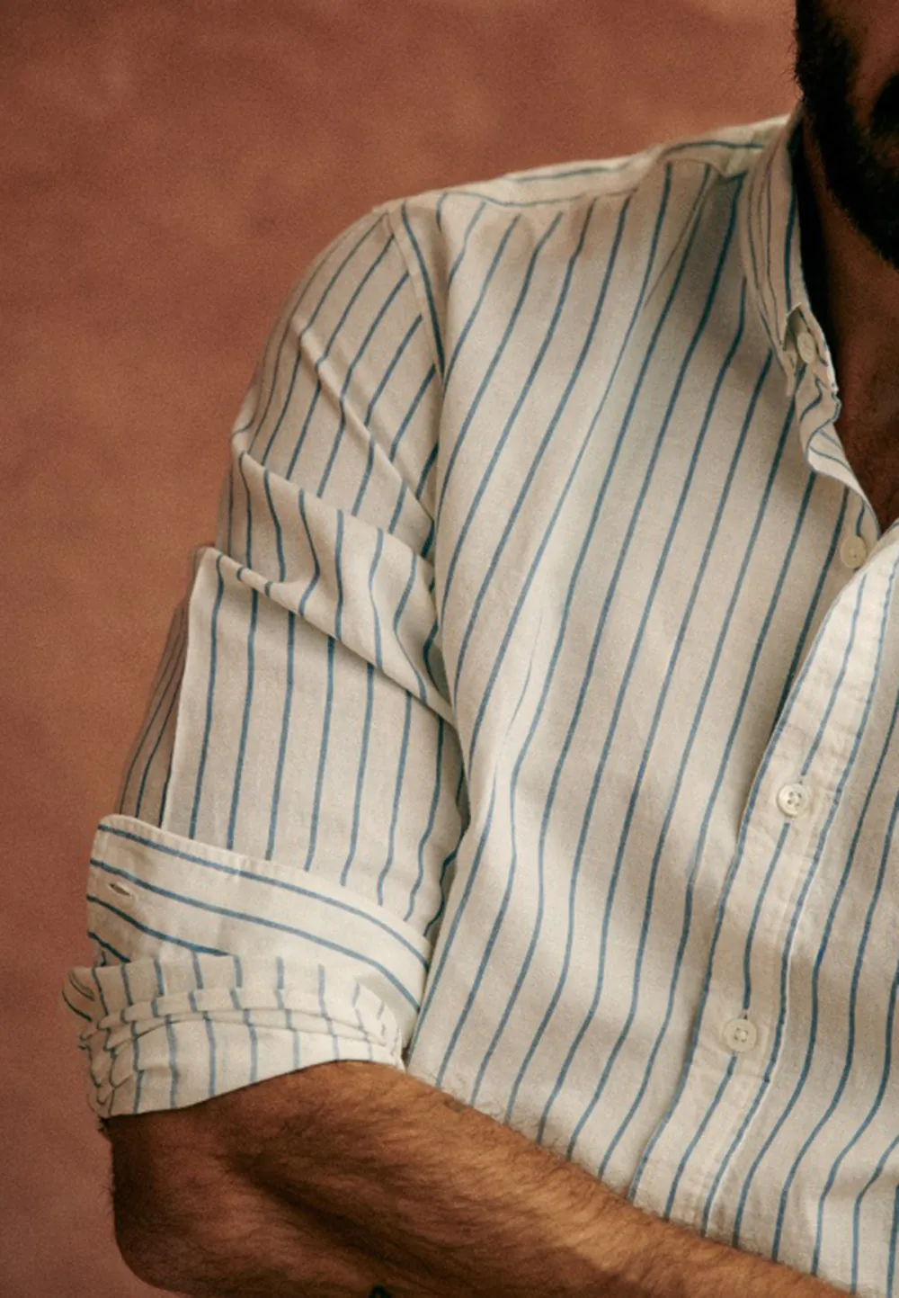 Cotton Linen Charlie Shirt-White Blue Stripes