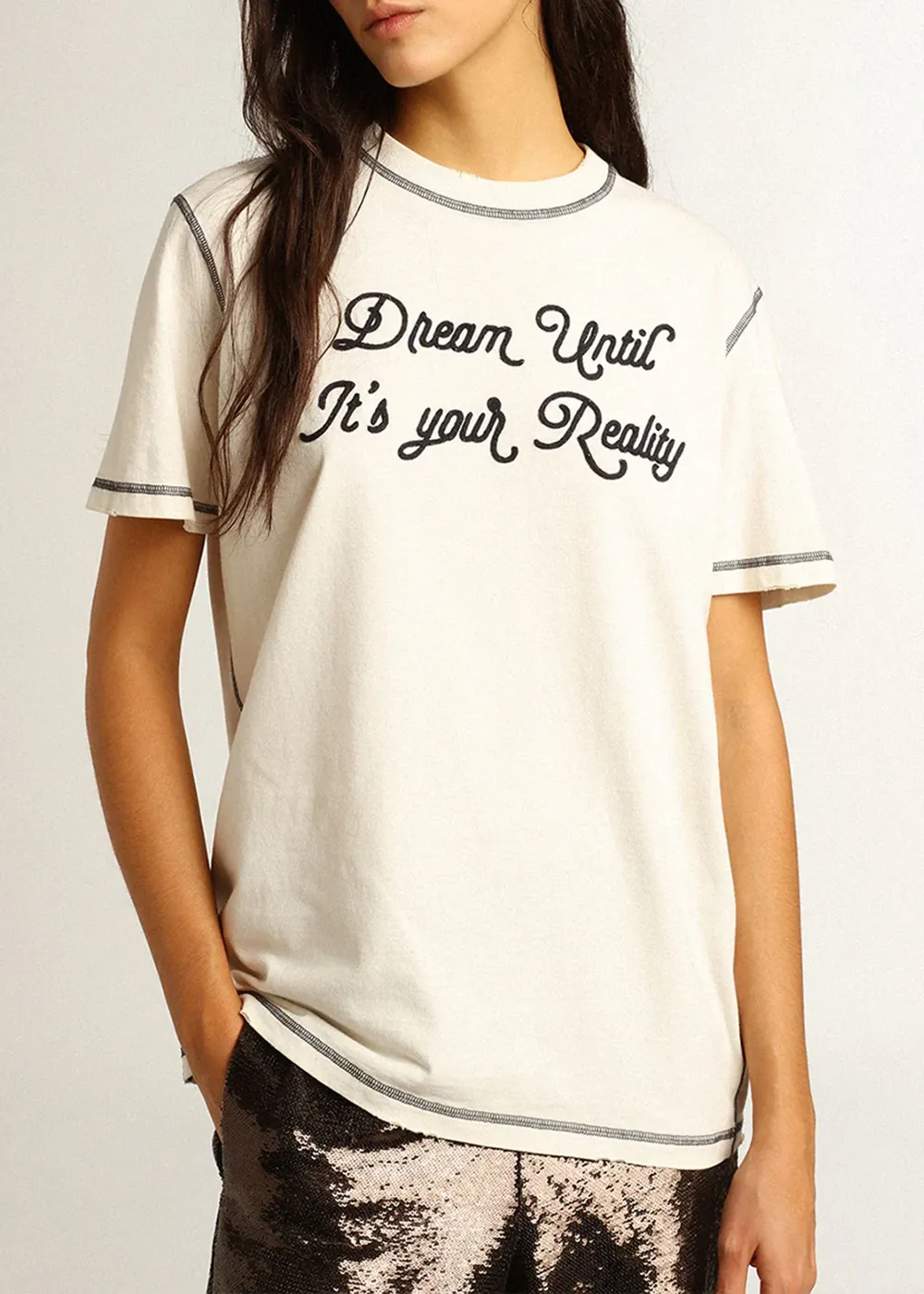 Golden Goose Journey T Shirt Cream Emb