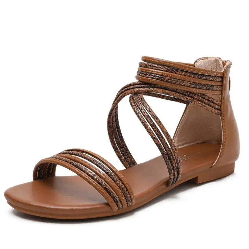 Cilool  Roman Casual Flat Strappy Ankle  Sandals