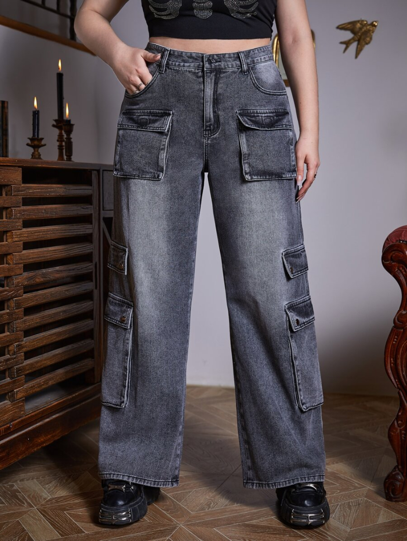 Grunge Punk Plus Flap Pocket Cargo Jeans