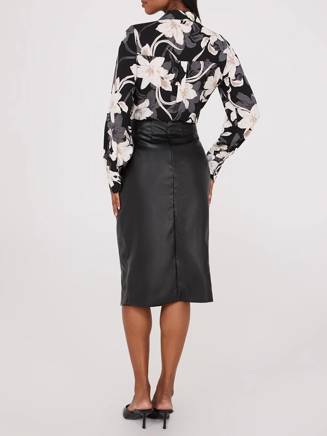 Faux Leather Front Wrap Pencil Skirt