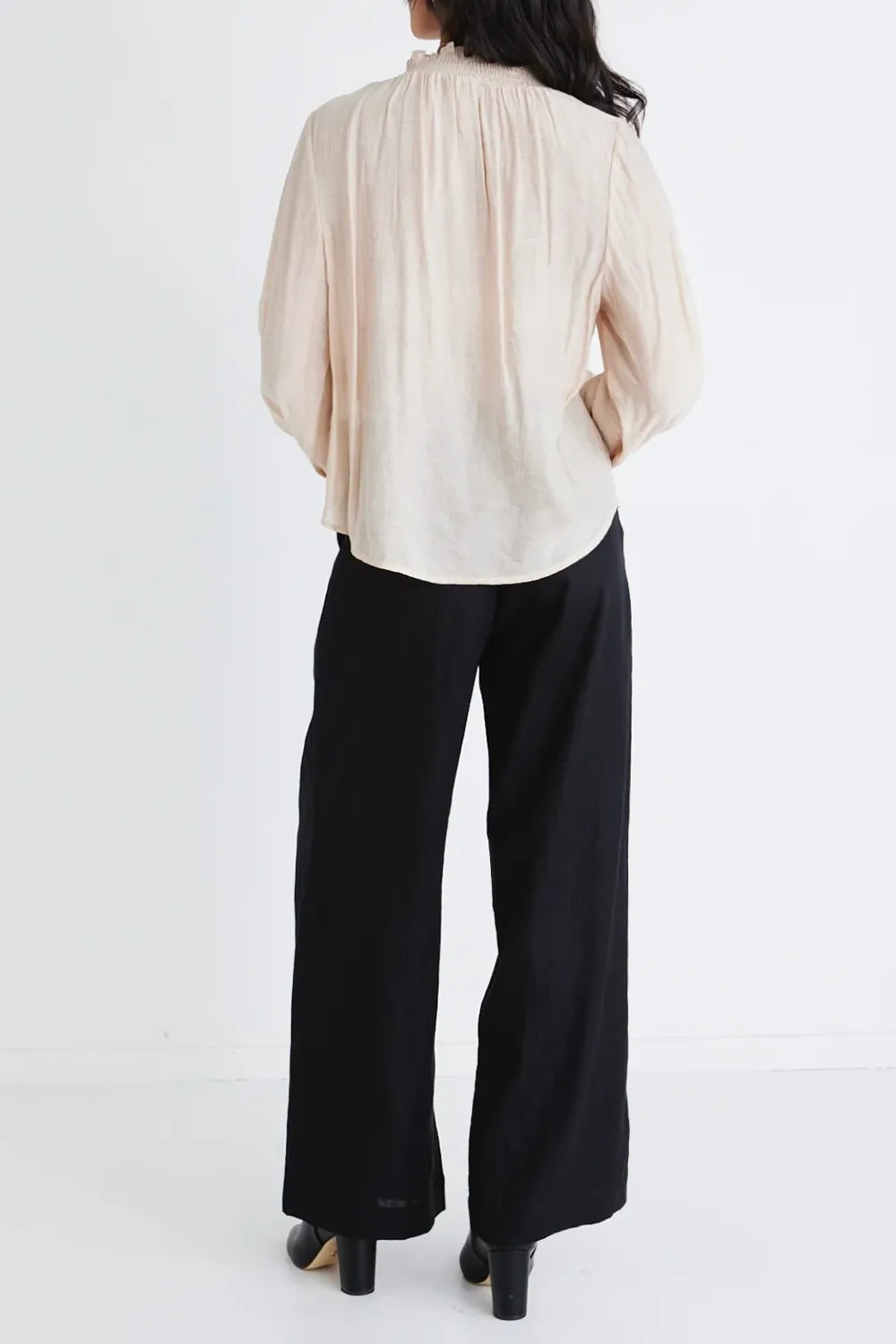 Embrace Champagne Textured High Neck Shirred Top