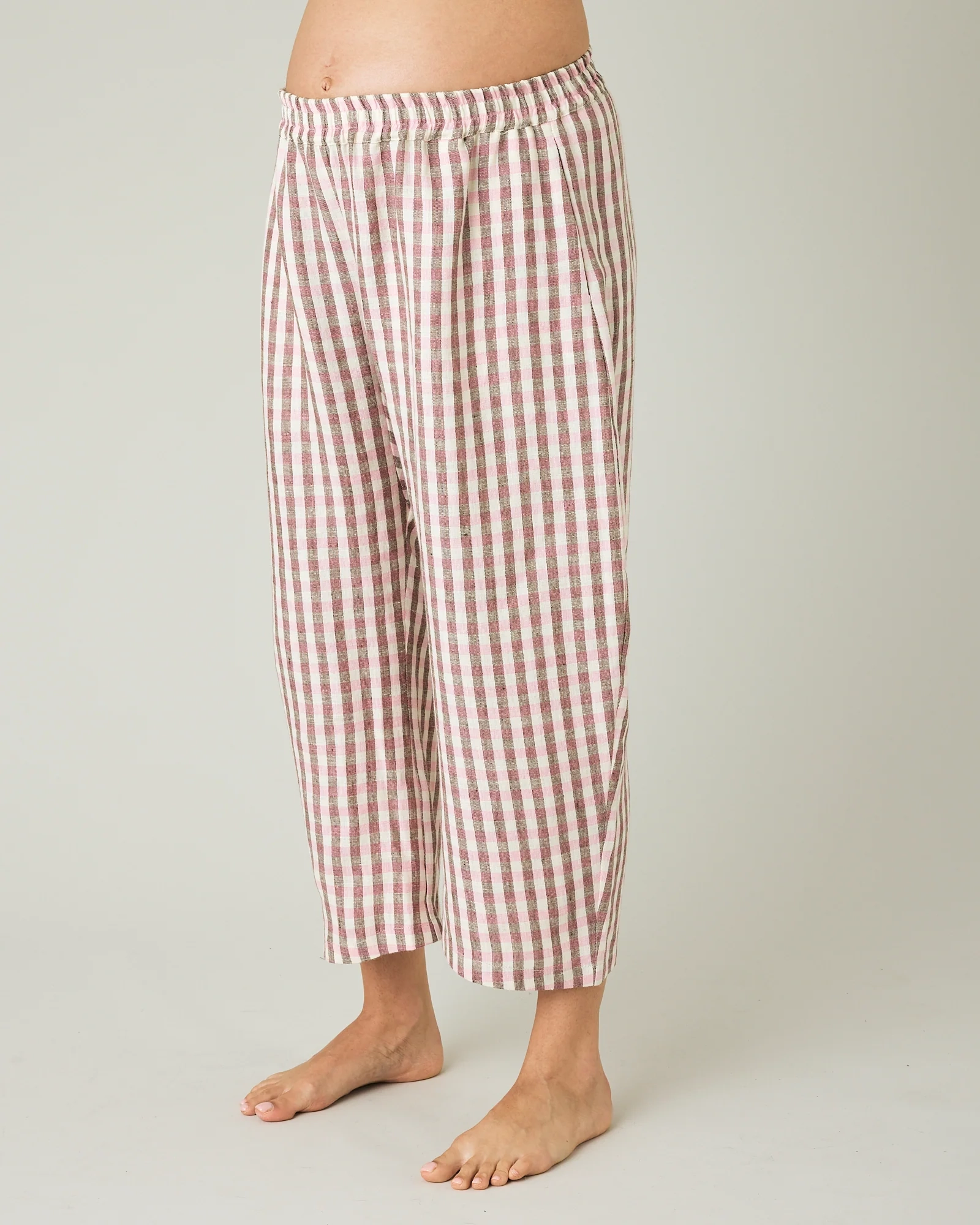 ULTIMATE PJ TROUSERS BROWN & PINK CHECK LINEN