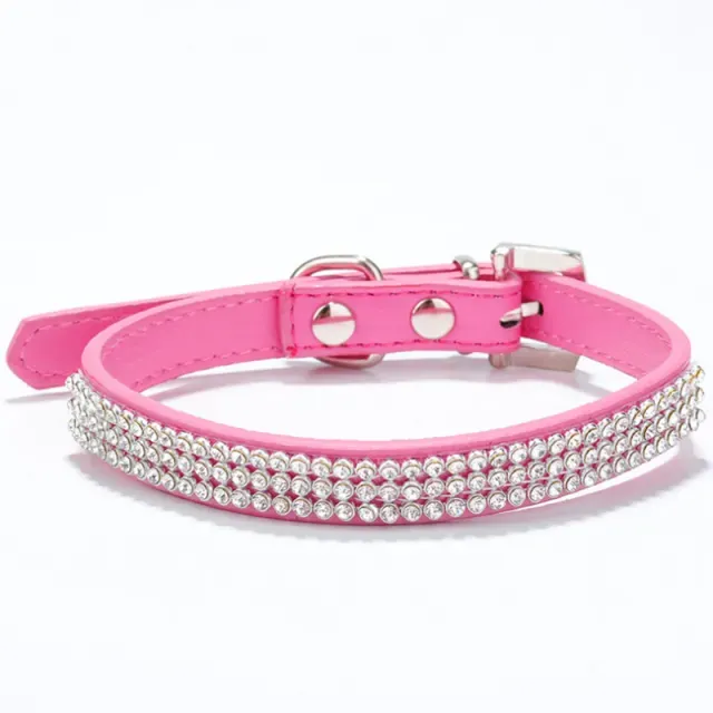 3 Rows Bling Rhinestone Small Pet Dog PU Leather Buckle Cute Cat Crystal Collar