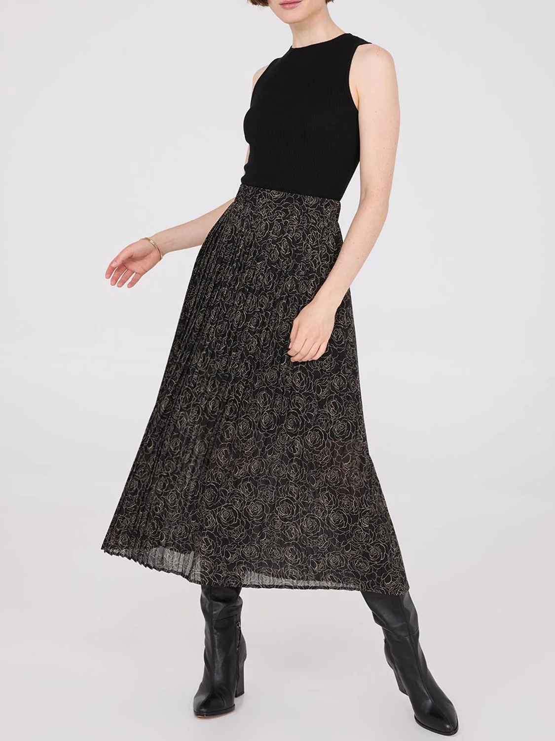 Printed Chiffon Pleated Midi Skirt