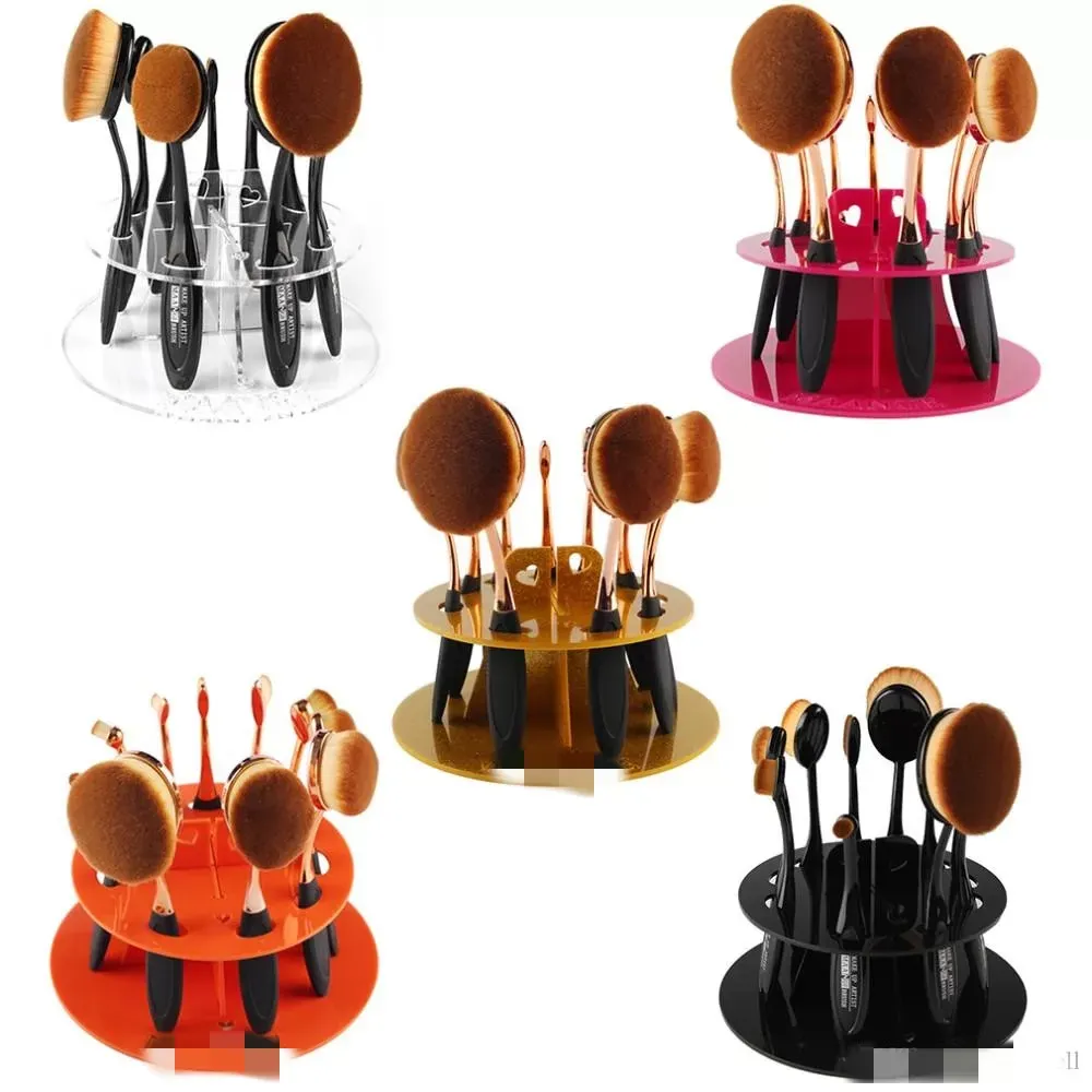 5 Colors MAANGE PMMA Plastic 10 Hole Oval Toothbrush Makeup Brush Holder Rack Organizer Cosmetic Display Shelf Tool