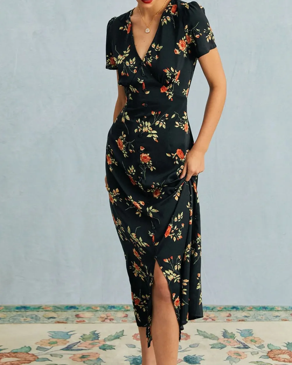 Black comfortable all-match printed dress