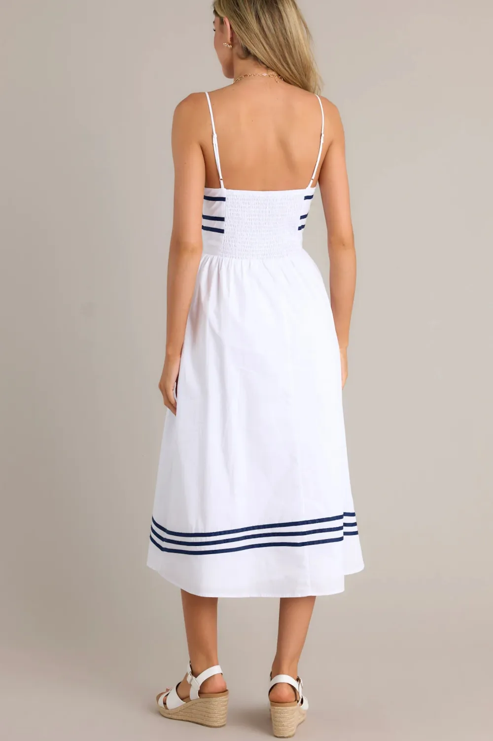 SWEET MELODY 100% COTTON WHITE DROP WAIST MIDI DRESS