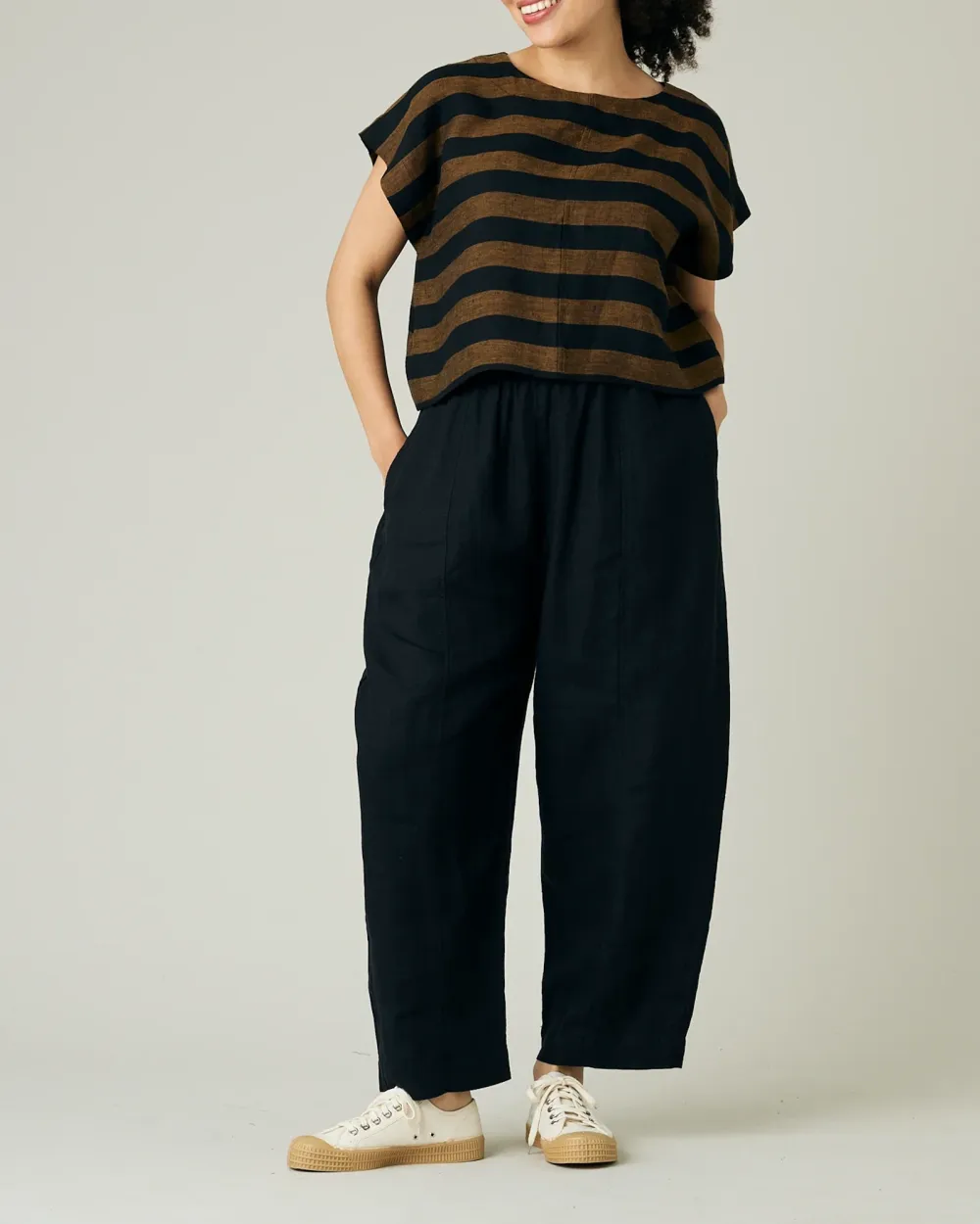 POLLY RUST STRIPE LINEN TOP