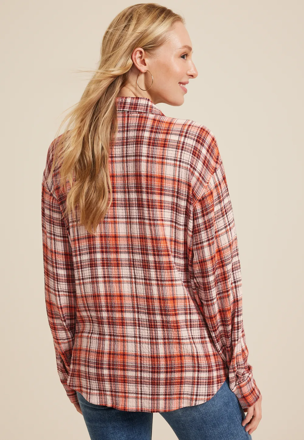 Pucker Plaid Button Up Shirt