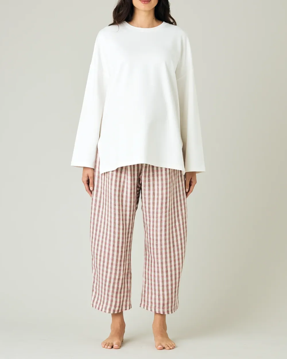 ULTIMATE PJ TROUSERS BROWN & PINK CHECK LINEN