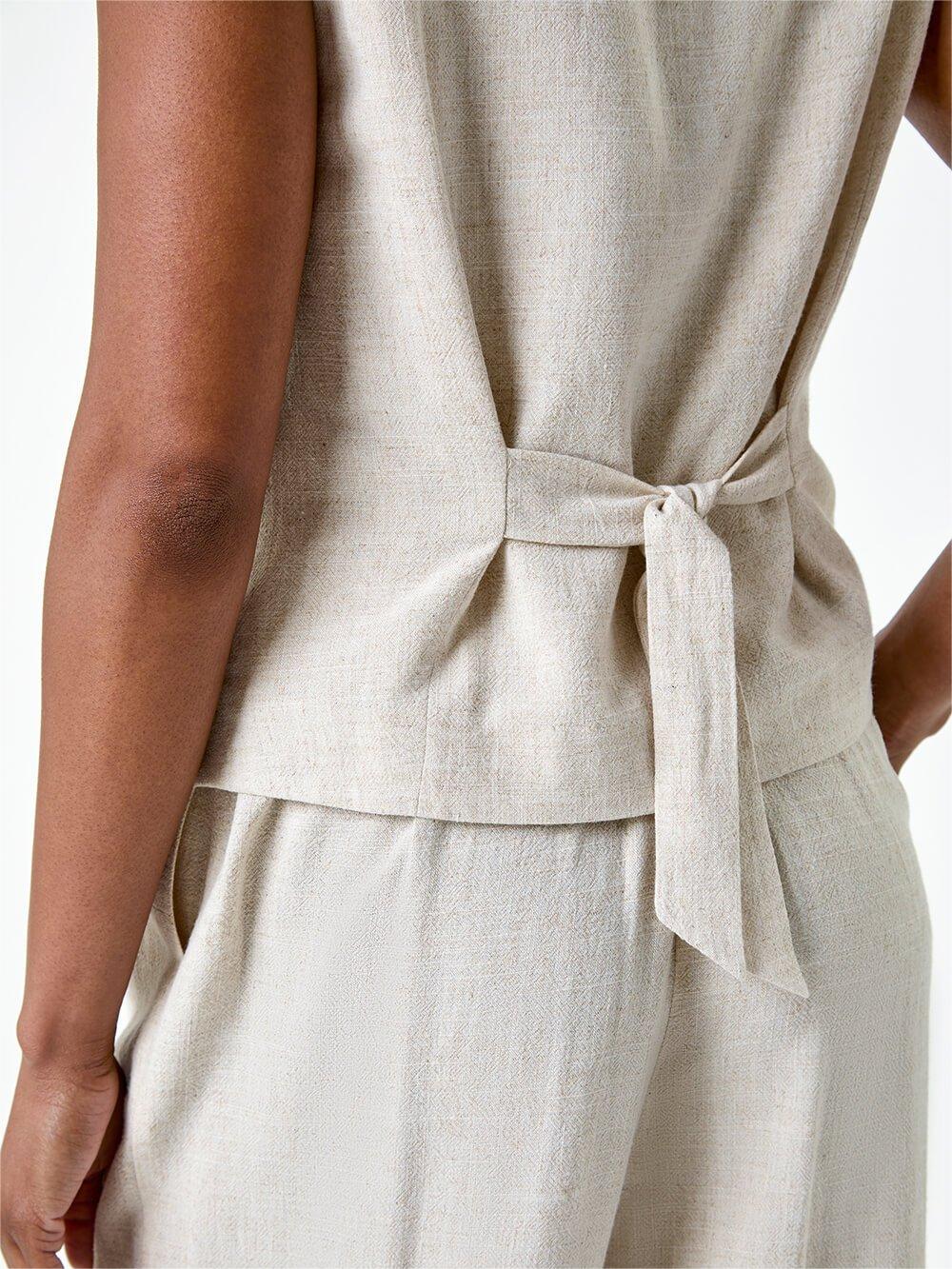 Natural Linen Blend Button Through Waistcoat