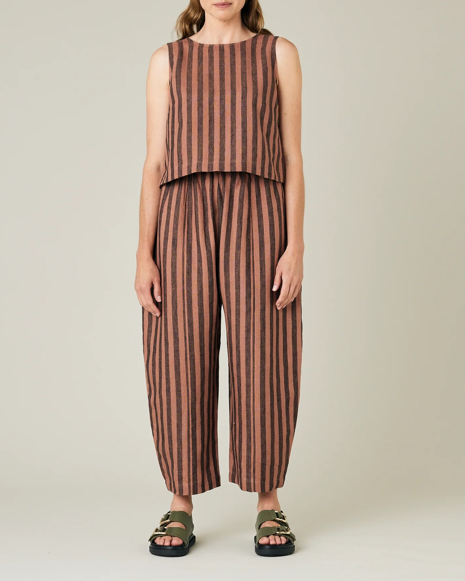 BISCUIT STRIPE LINEN TROUSERS