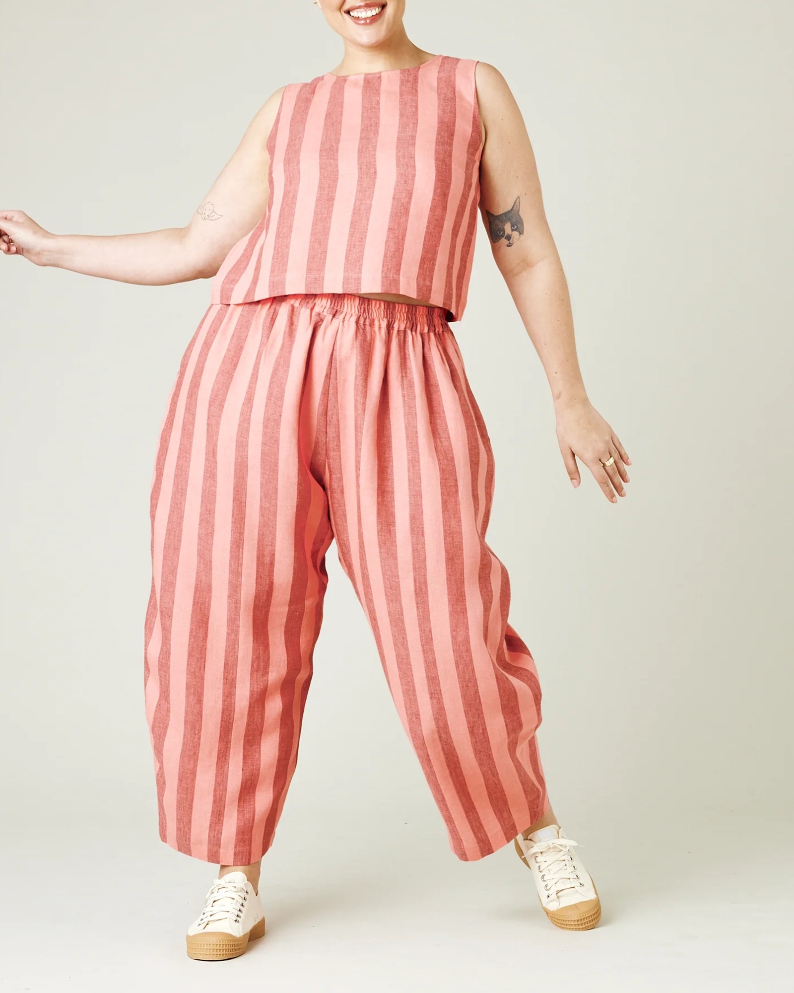 BLUSH STRIPE LINEN TROUSERS