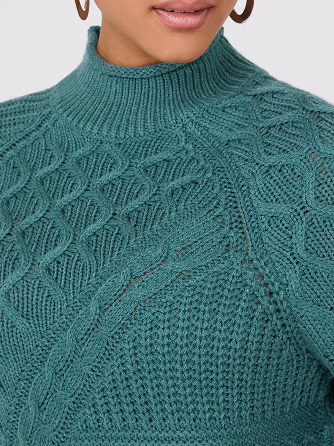 Multi Cable Knit Mock Neck Sweater