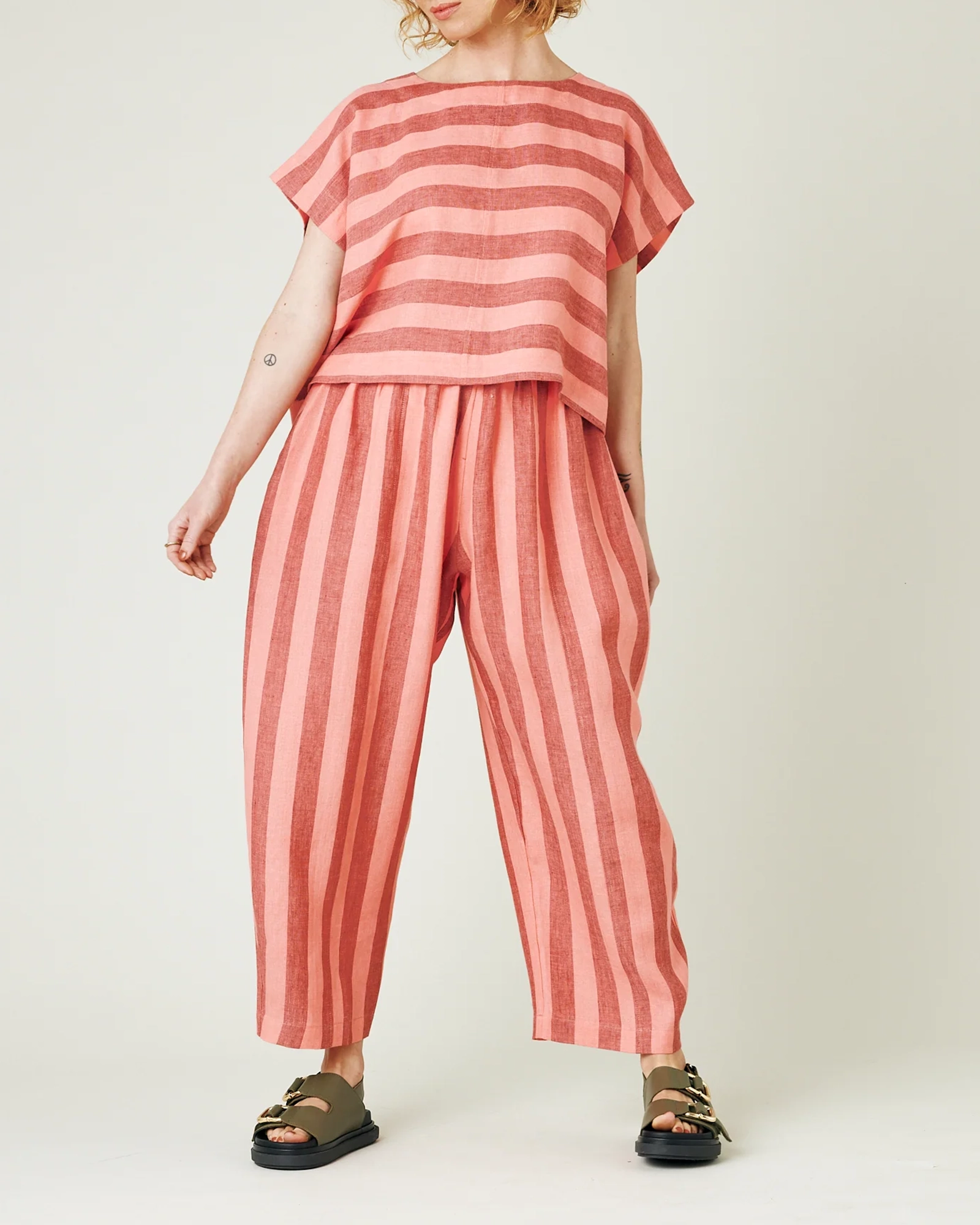 BLUSH STRIPE LINEN TROUSERS