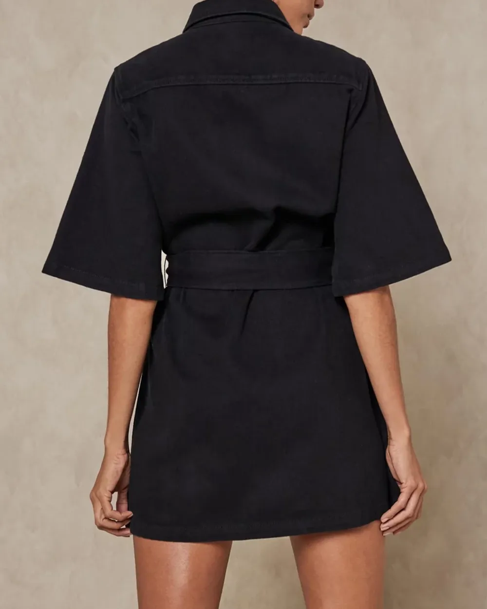 Cotton Wide Sleeve Twill Shirt Dress