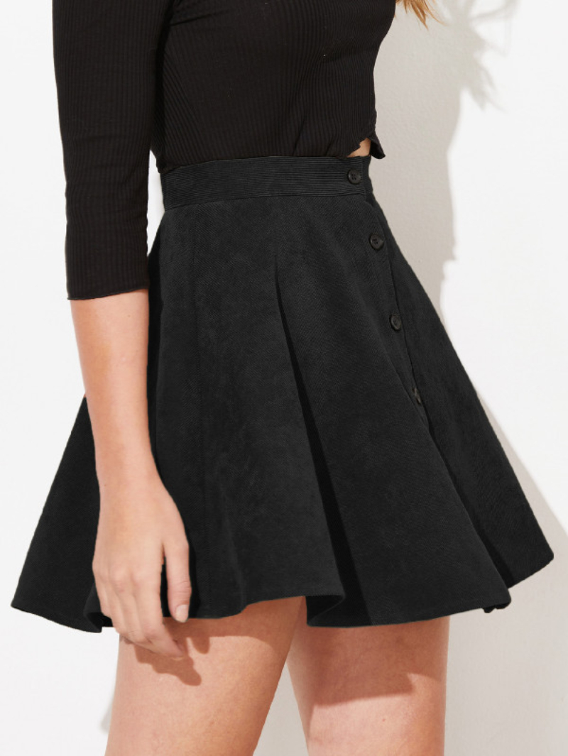 Button Up Flare Corduroy Skirt