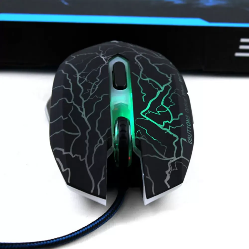 Ergonomically designed 4000dpi adjustable 6-button USB cable optical game office optical mouse, with breathing lamp