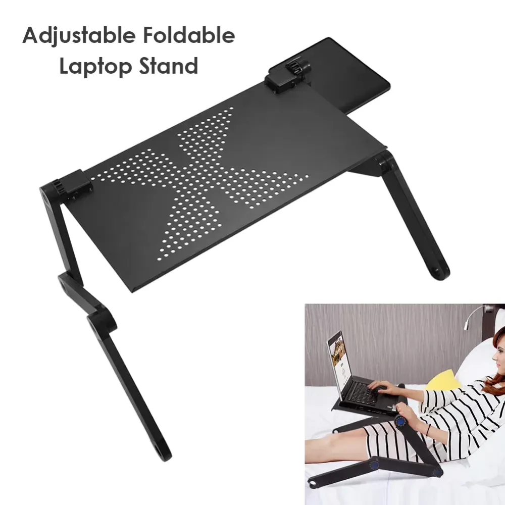 Portable Folding Aluminum Laptop Desk Stand Adjustable Notebook PC Working Table Bracket with Mouse Tray for Bed Sofa Couch