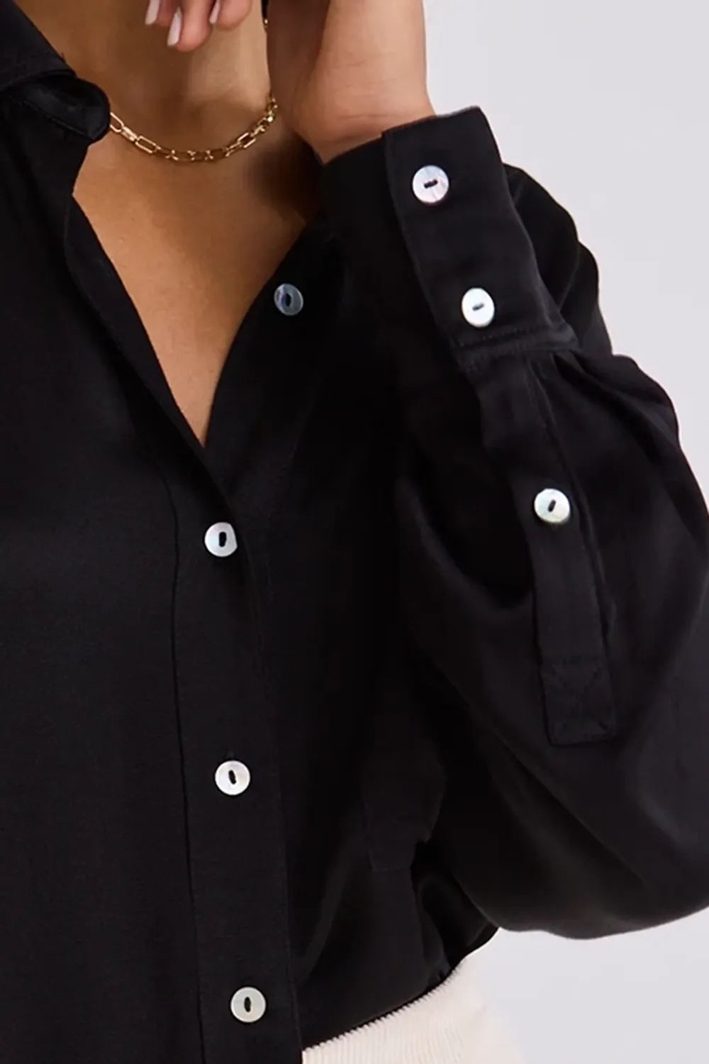 Elation Black Viscose Satin Oversized Shirt