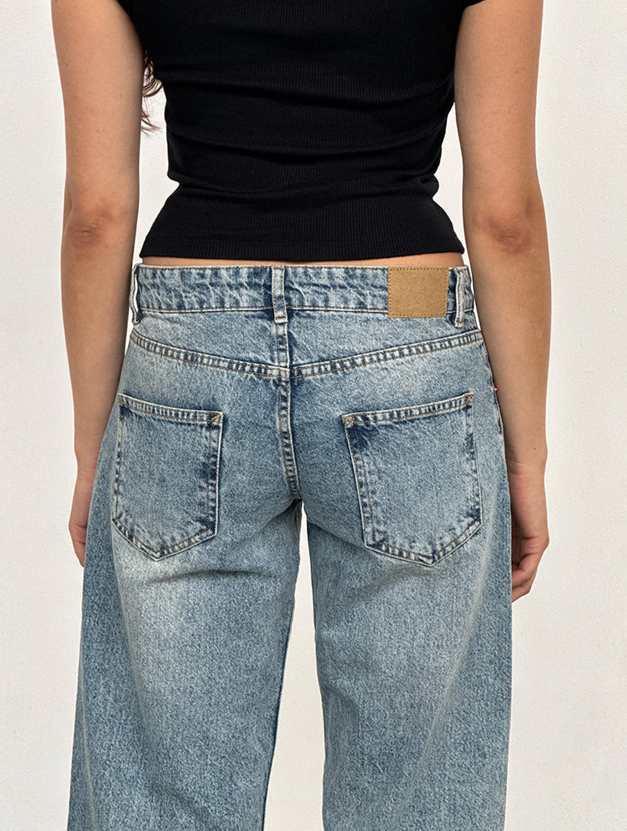 Vintage Blue Wash Low Rise Parallel Jeans