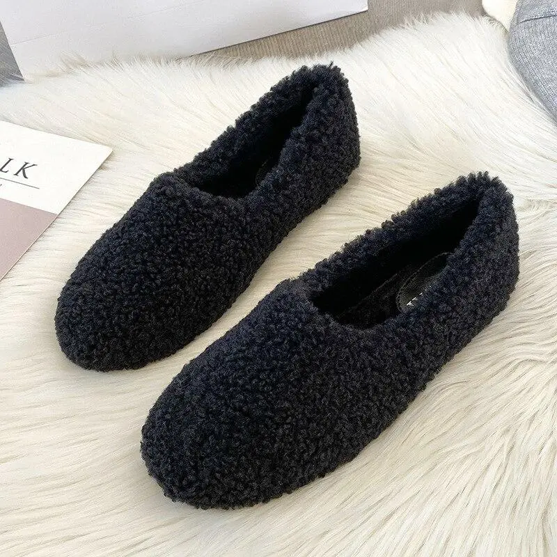 Furry Outer Wearing Flats Loafers Belt Buckle Decor Backless  Wild Fluffy Flat Mules Warm