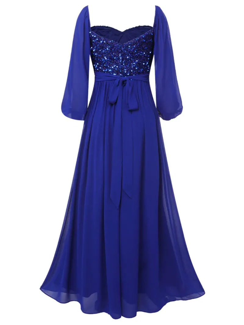 ROYAL BLUE 1920S SEQUINED SWEETHEART NECK MAXI DRESS