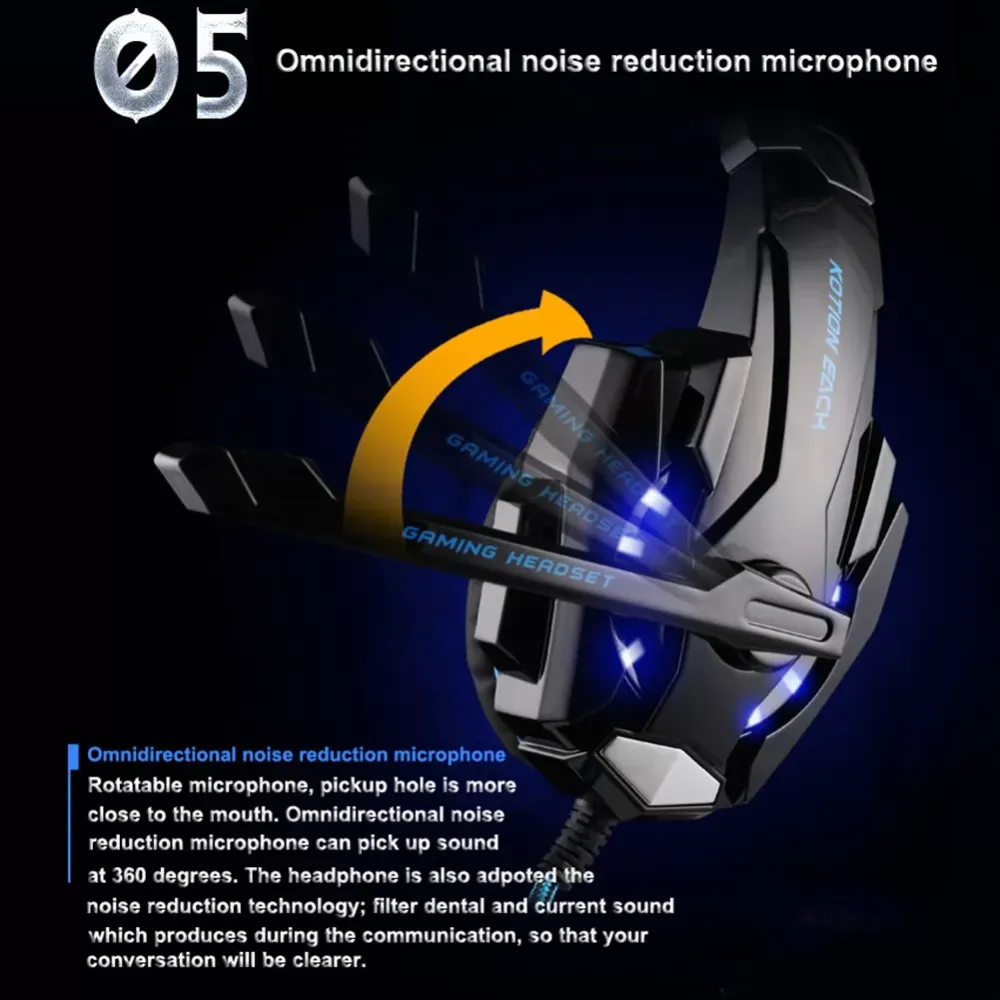 G900 headset with wired anti sweat band microphone, luminous game headset, compatible with PC PS4 mobile phone, have mute button