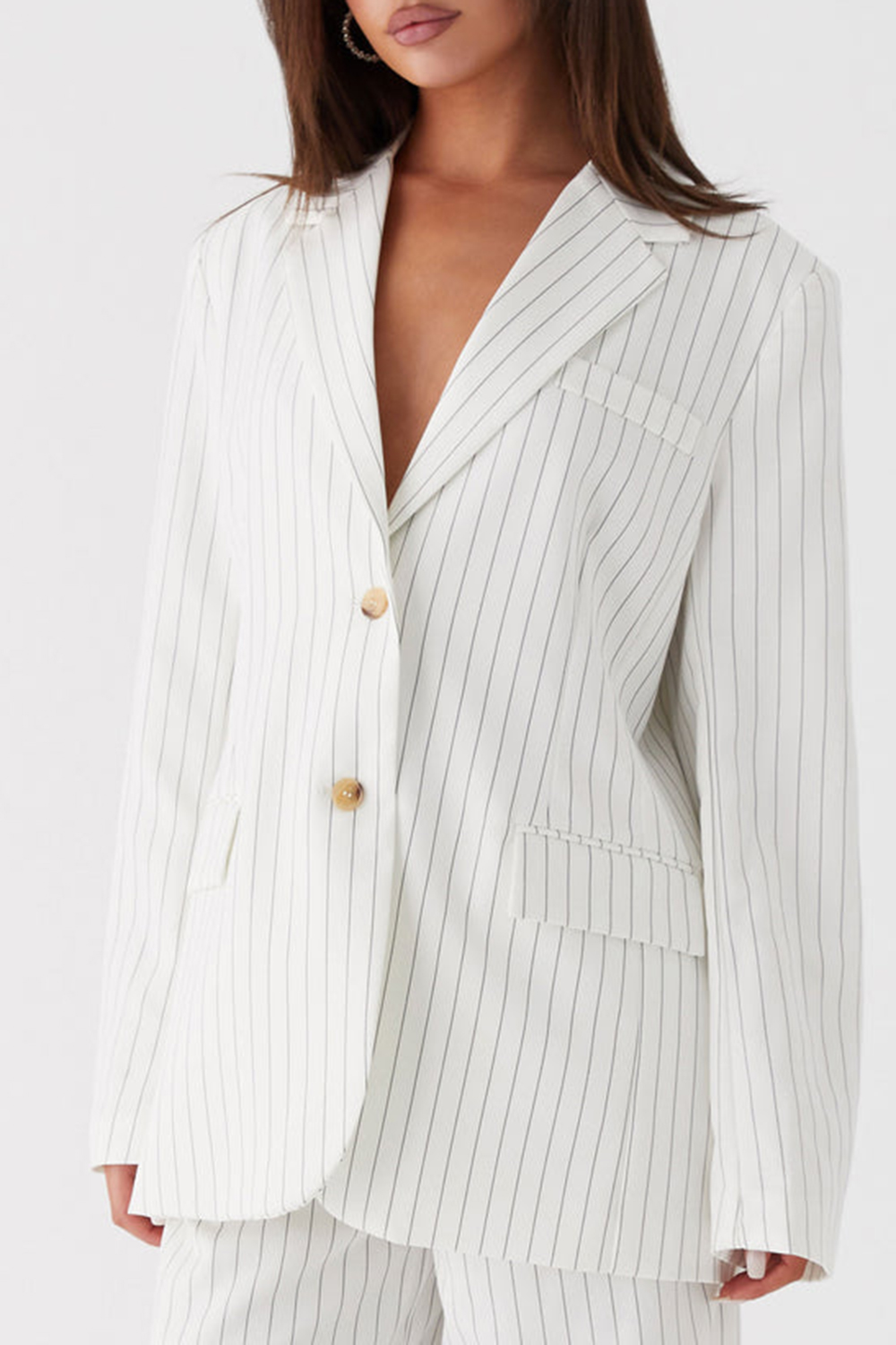 Can't Leave Pinstripe Oversized Blazer - White Pinstripe