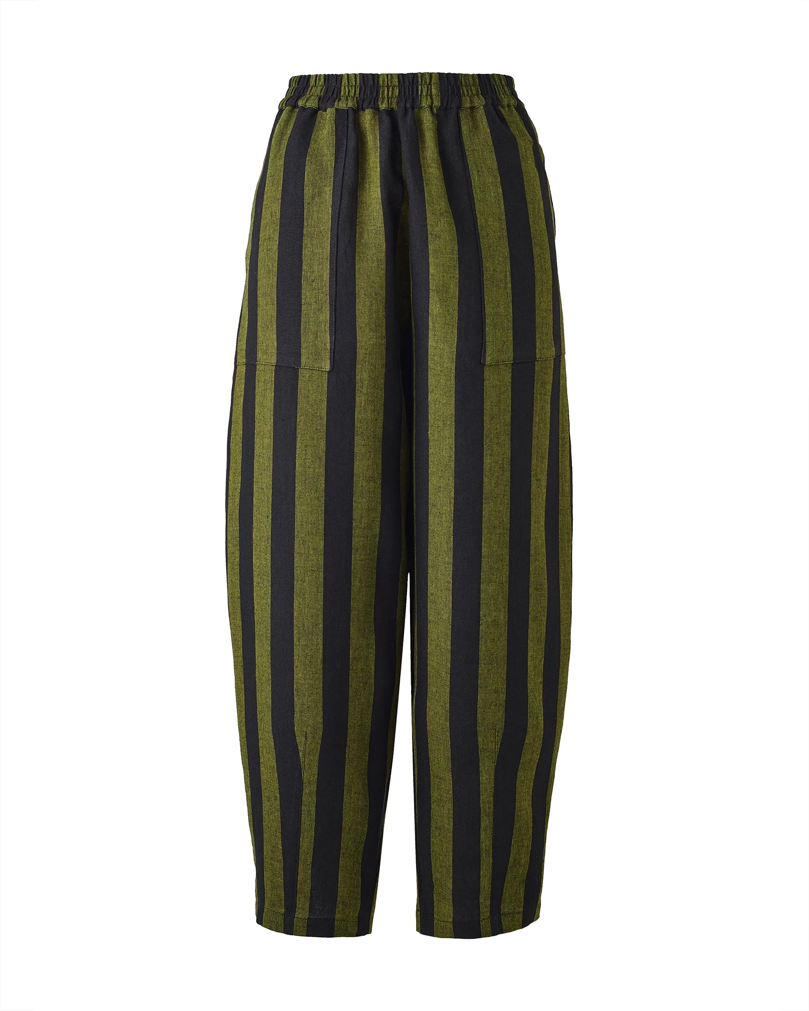 BLACK & OLIVE STRIPE LINEN TROUSERS