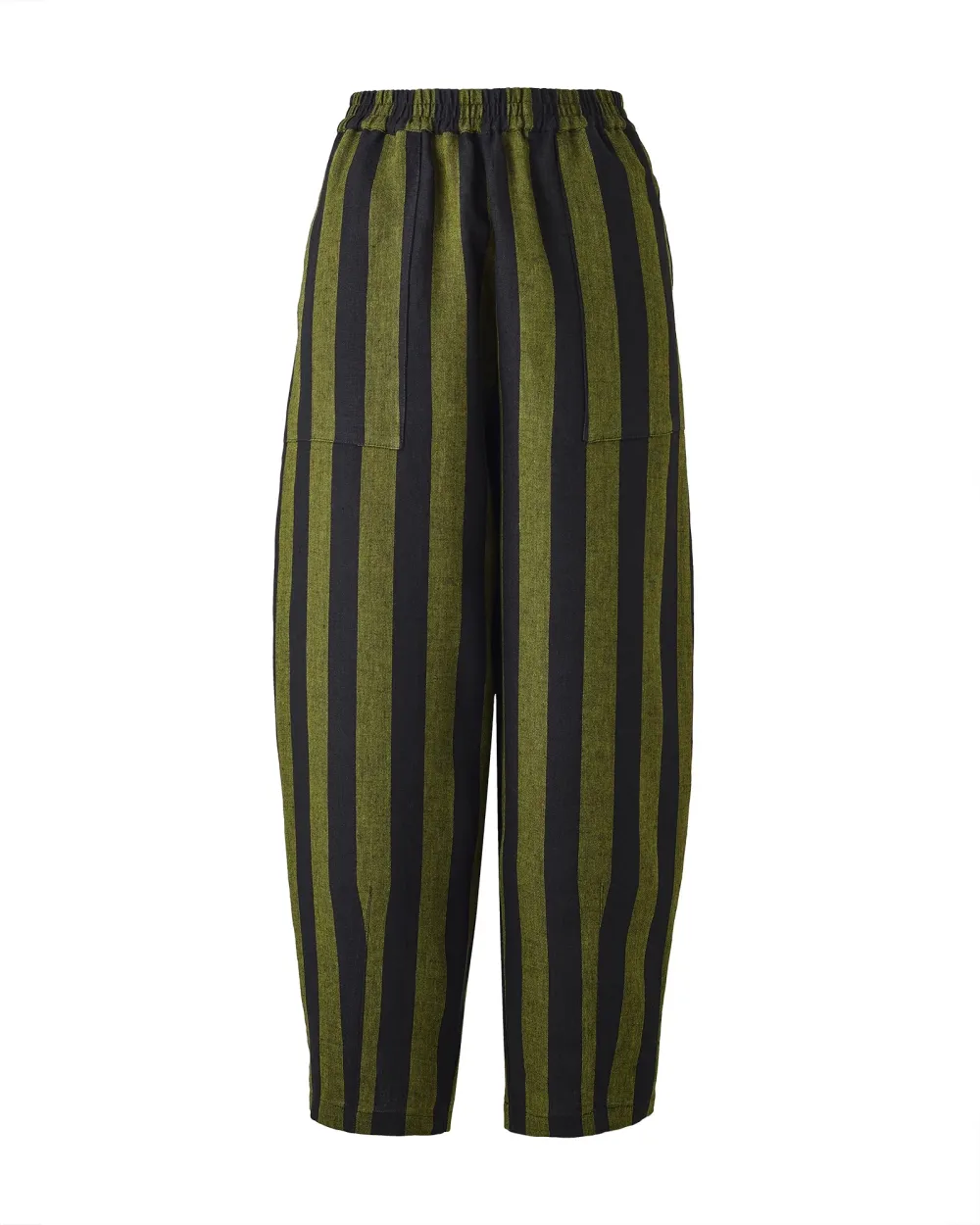 BLACK & OLIVE STRIPE LINEN TROUSERS