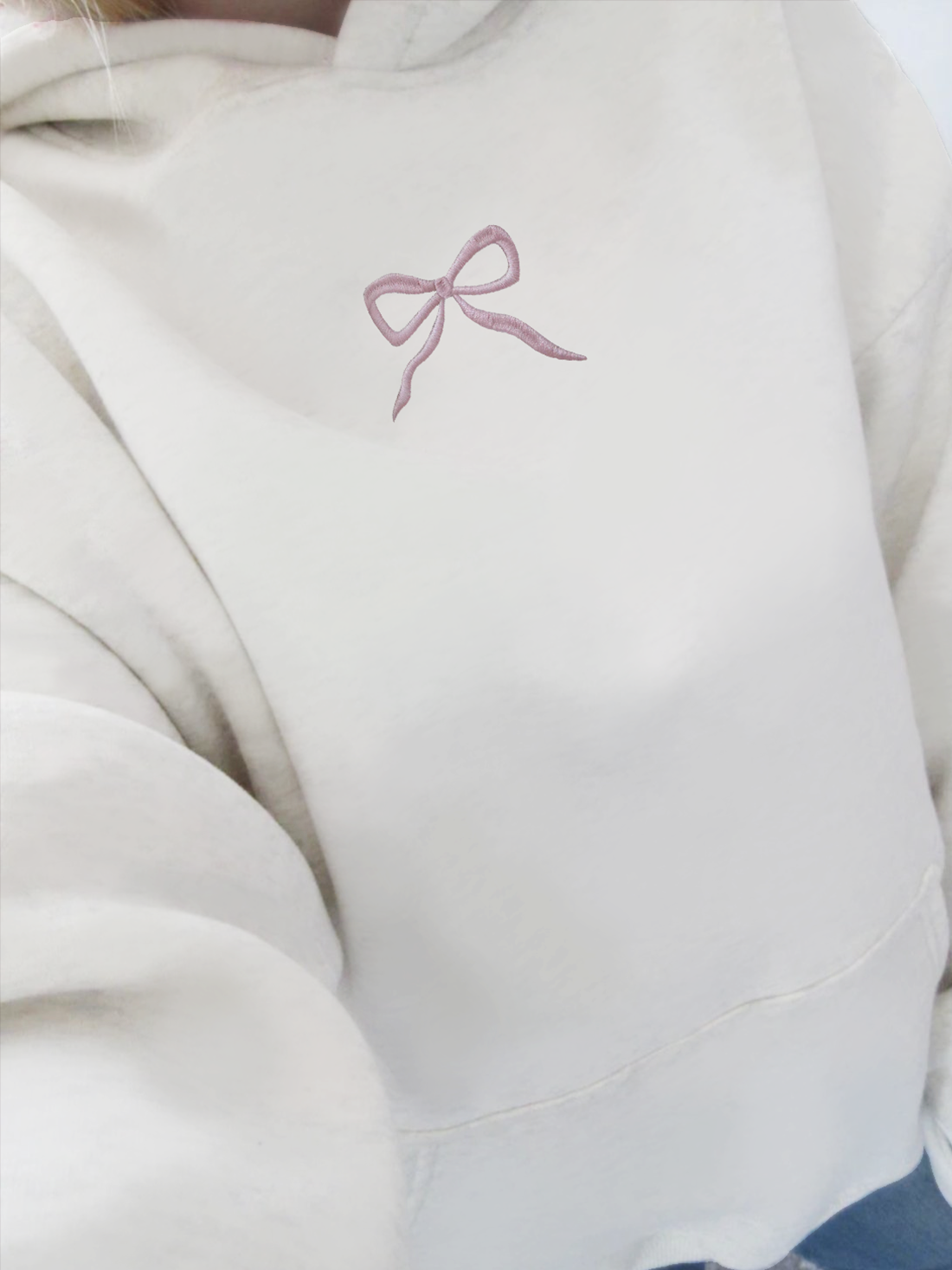 Embroidered Bow Printed Hoodie