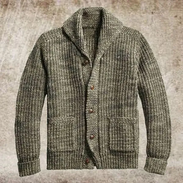 Retro Classic Lapel Pocket Solid Color Sweater Cardigan