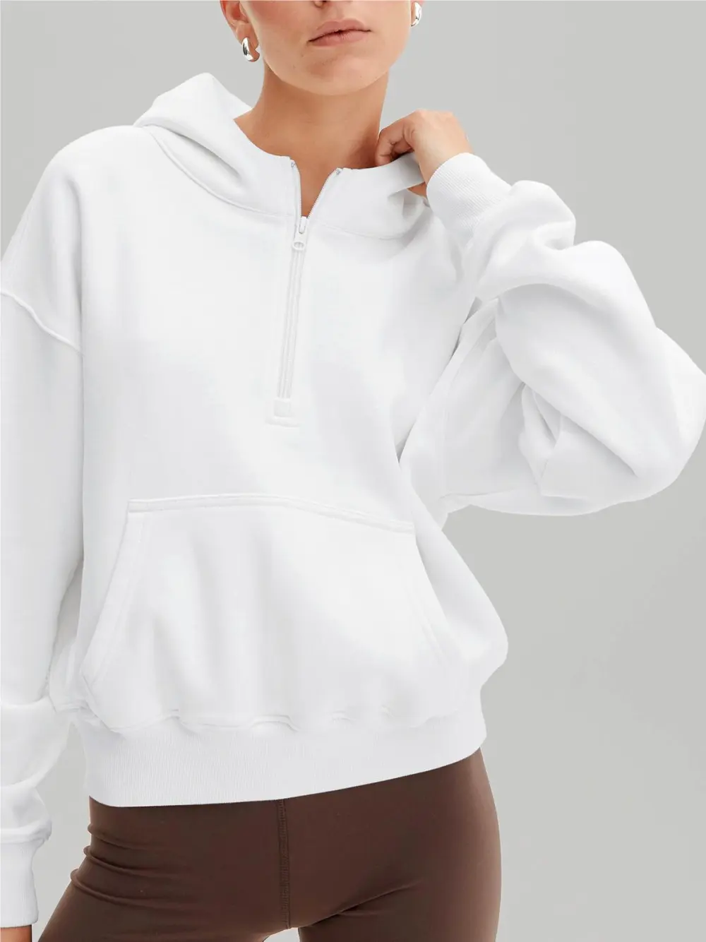 Zippered Long-sleeved Pullover Hoodie