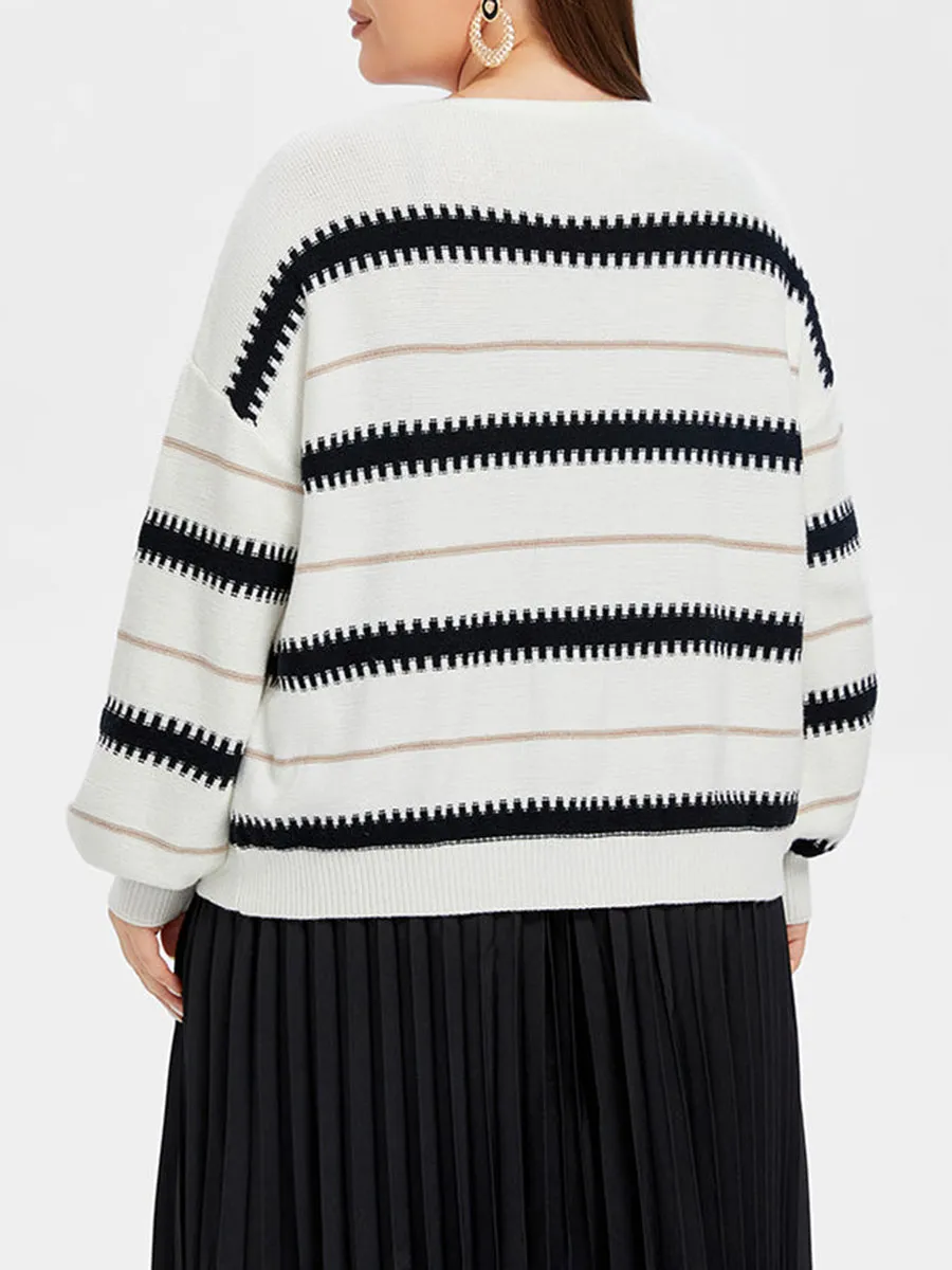 Striped Pattern Button Front Drop Shoulder Cardigan