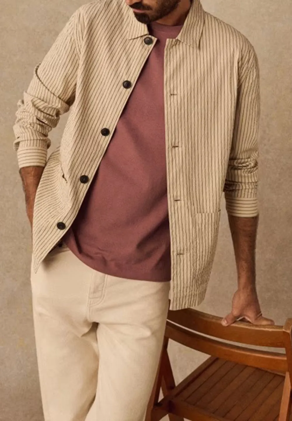 Irwin Jacket-Seersucker Beige Rayures Vertes