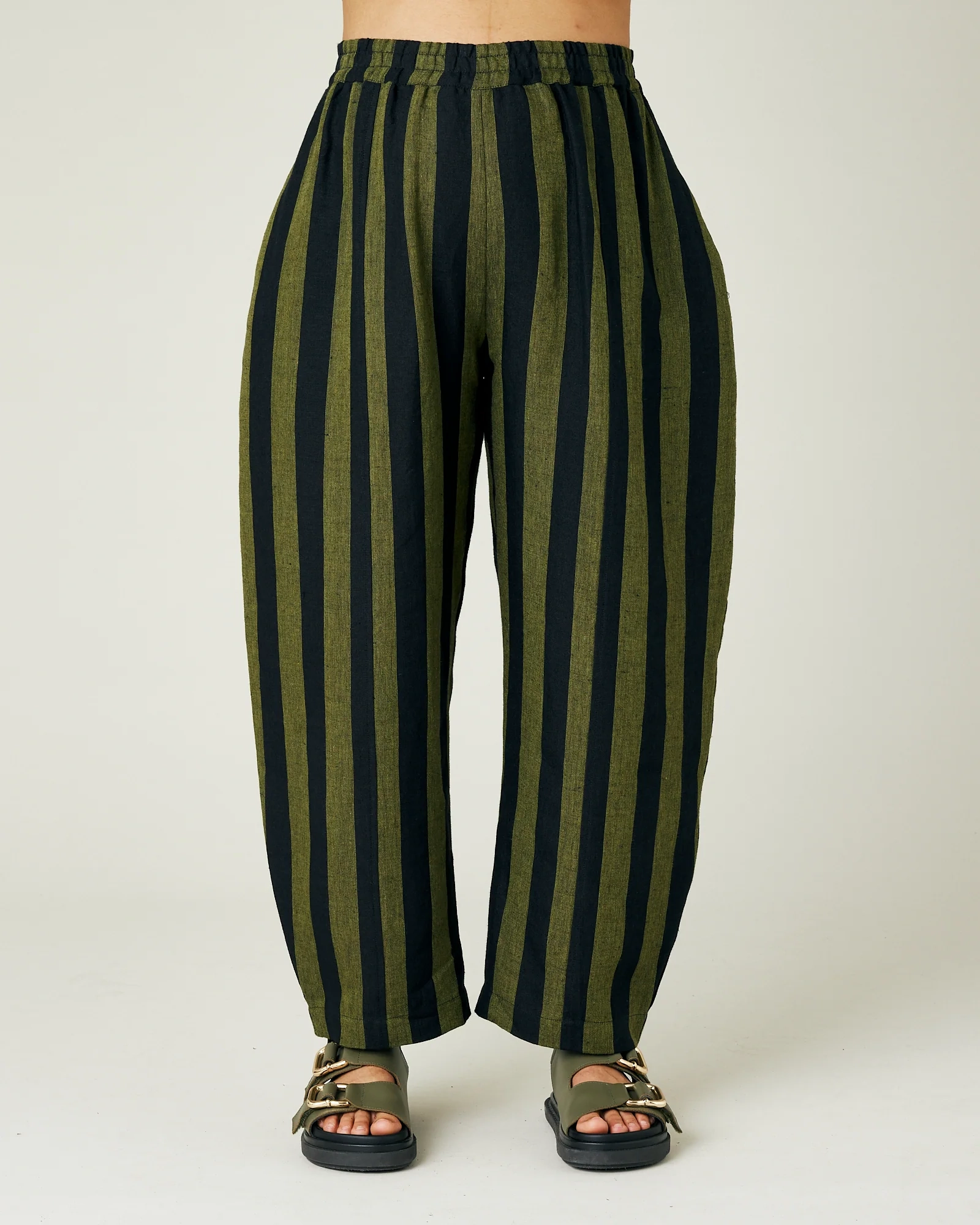 OLIVE AND BLACK STRIPE LINEN TROUSERS