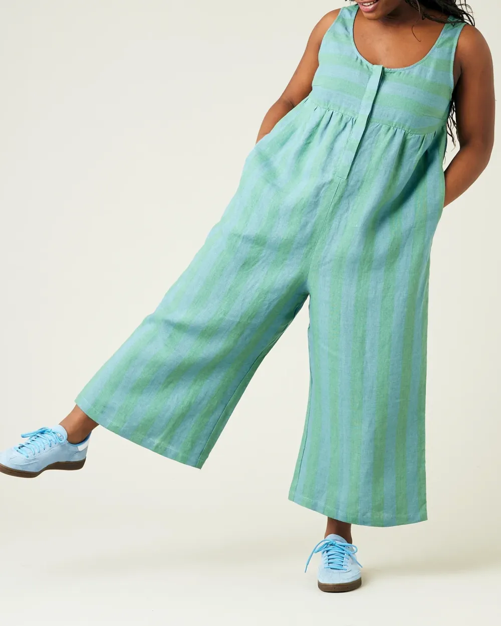 OCEAN STRIPE LINEN JUMPSUIT